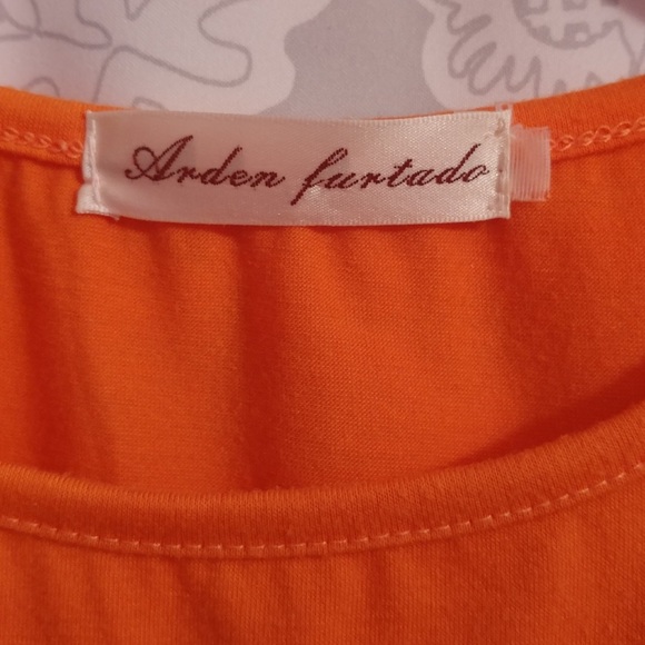 Size S Orange T-Shirt Blouse Lace Shoulder Detail - Picture 4 of 4